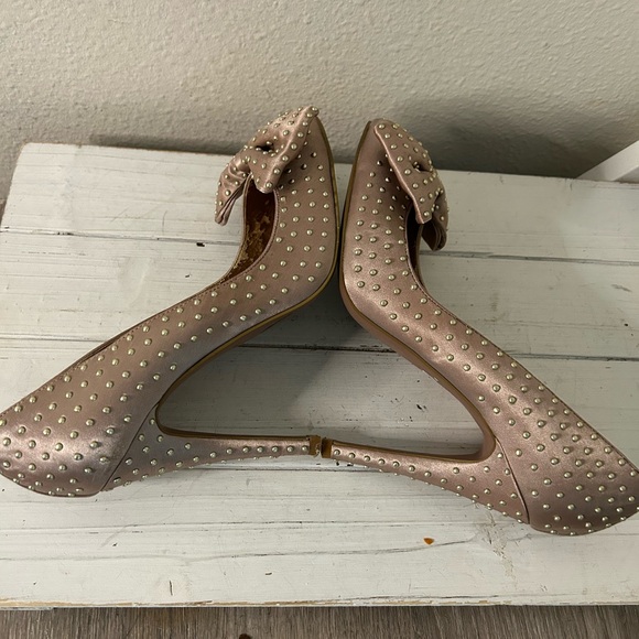 Kurt Geiger Bronze Studded Heels with Bow - Picture 4 of 8